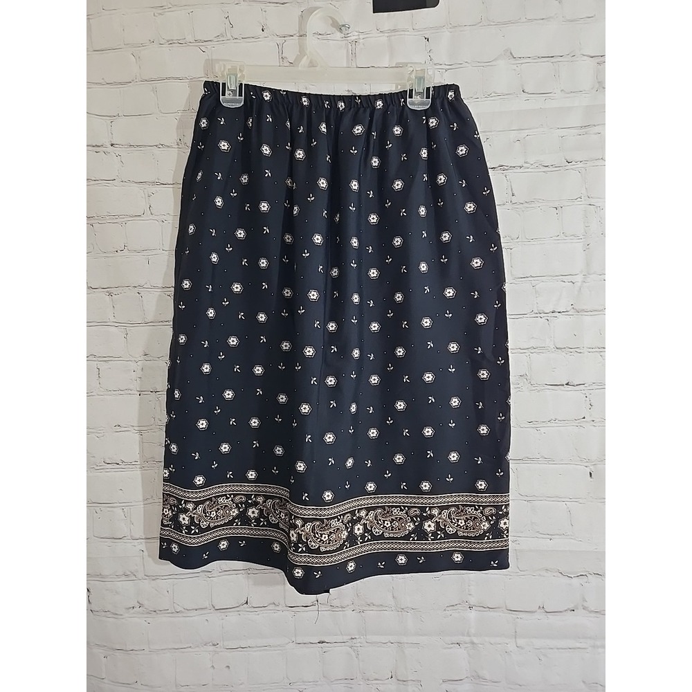 Vtg 90s Black Paisley Floral Skirt Sz 16 Fairy Romantic Whimsygoth Dark Cottage